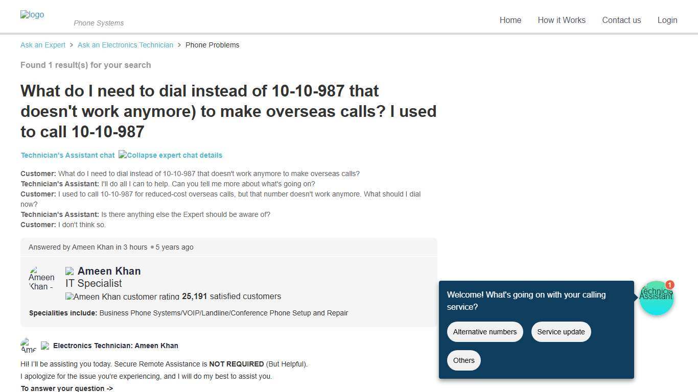 What to Dial Instead of 10-10-987 for Overseas Calls - JustAnswer