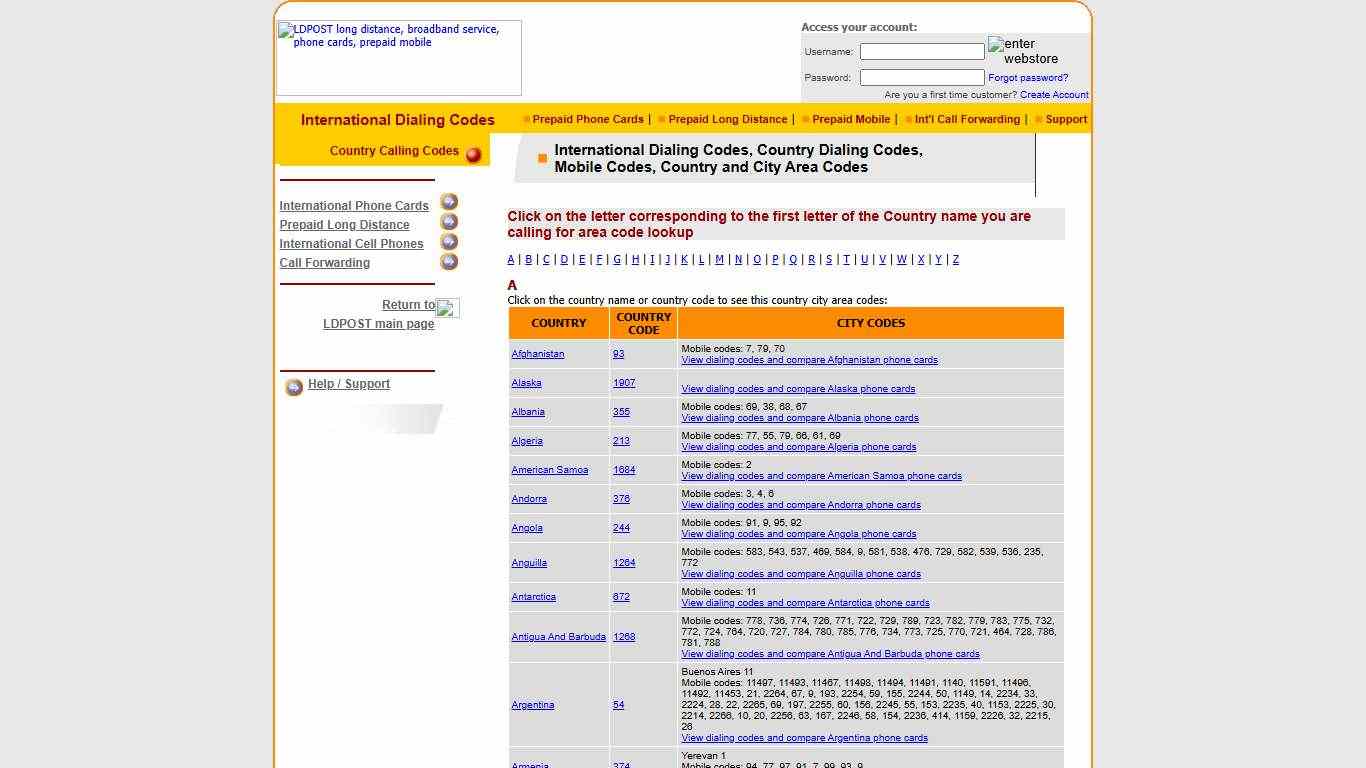 International Dialing Codes | Phone Cards | Calling Card Rates